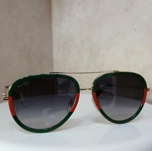 Gucci Green and Red Aviator Sunglasses